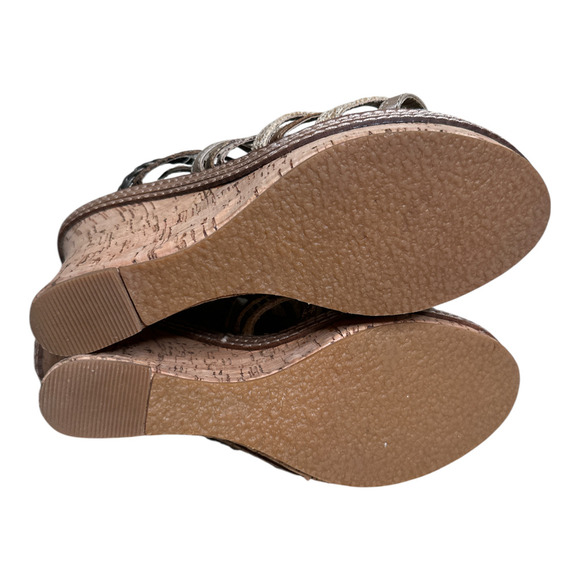 Two Lips Tan Reptile Faux Leather Strappy Cork Wedge Heels Sandals Size 9 - Picture 5 of 7